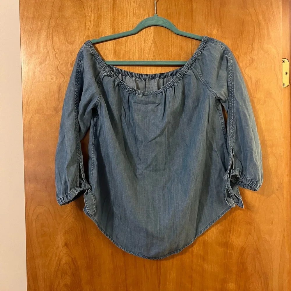 Vineyard Vines Martinique Off The Shoulder Chambray Blue Top Size 2 MSRP $88 NWT - Picture 5 of 8